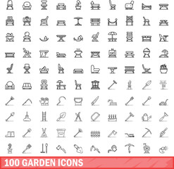 100 garden icons set. Outline illustration of 100 garden icons vector set isolated on white background