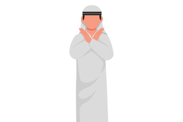 Business flat drawing young Arabian businessman crossing arms and saying no gesture. Person making X shape, stop sign with hands and negative expression. Cartoon style design vector illustration