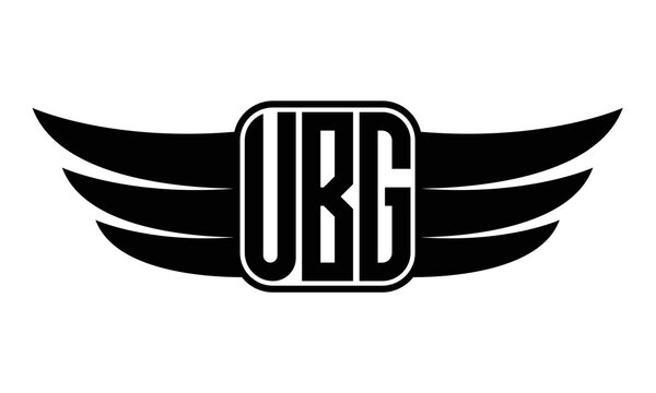 UBG three Letter wing minimalist creative concept icon eagle symbol professional black and white logo design, Vector template