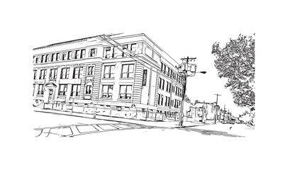 Building view with landmark of Newark is the 
city in New Jersey. Hand drawn sketch illustration in vector.