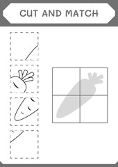 Cut and match parts of Carrot, game for children. Vector illustration, printable worksheet