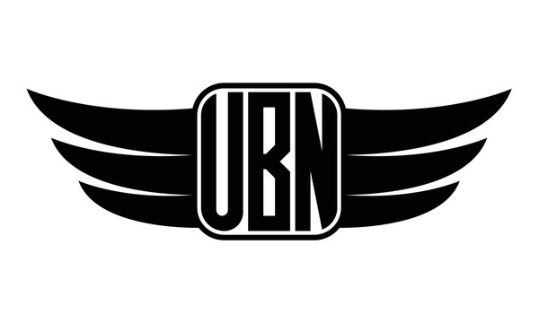 UBN three Letter wing minimalist creative concept icon eagle symbol professional black and white logo design, Vector template