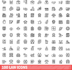 100 law icons set. Outline illustration of 100 law icons vector set isolated on white background