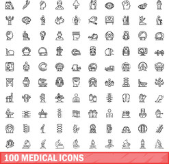 100 medical icons set. Outline illustration of 100 medical icons vector set isolated on white background