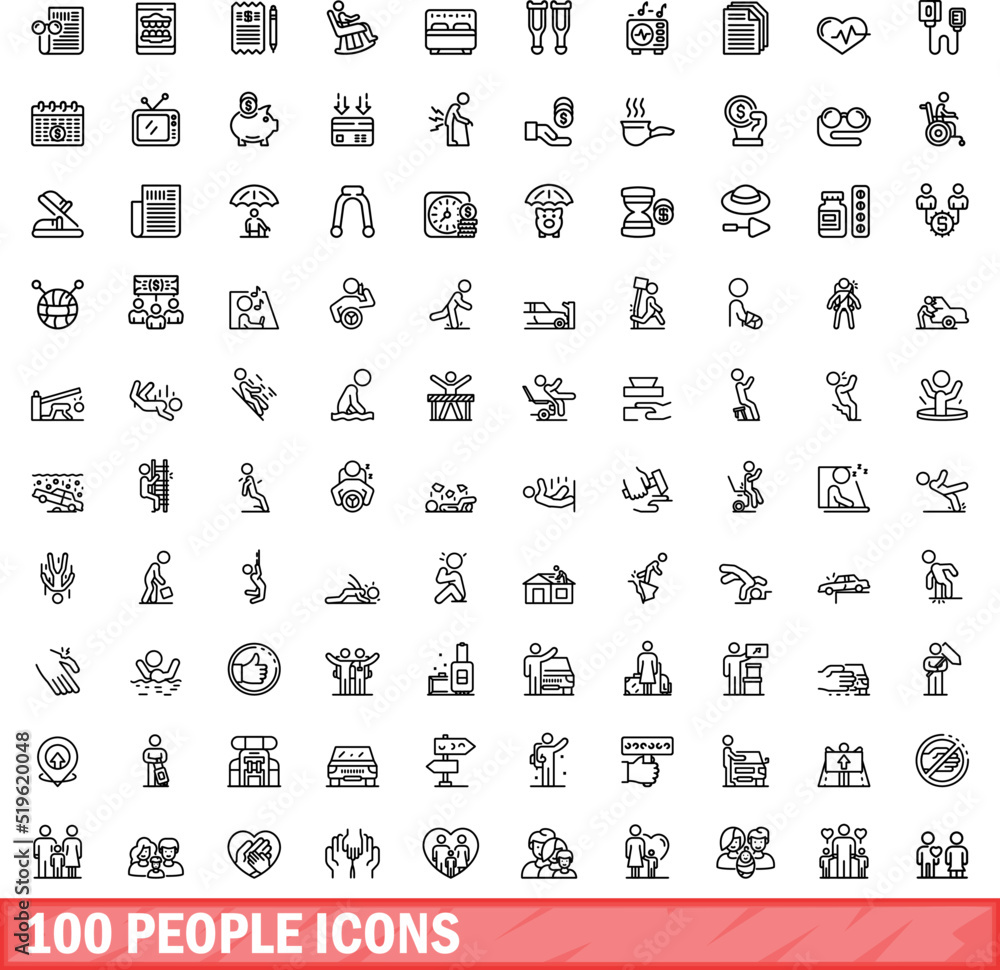 Wall mural 100 people icons set. outline illustration of 100 people icons vector set isolated on white backgrou - Wall murals