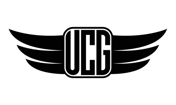 UCG three Letter wing minimalist creative concept icon eagle symbol professional black and white logo design, Vector template