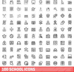 100 school icons set. Outline illustration of 100 school icons vector set isolated on white background