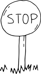 Stop road sign. Coloring. Vector illustration.