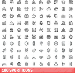 100 sport icons set. Outline illustration of 100 sport icons vector set isolated on white background