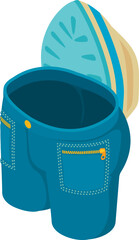 Jeans ironing icon isometric vector. Dark blue clean cropped jeans, clothes iron. Laundry, dry cleaning, clothes ironing