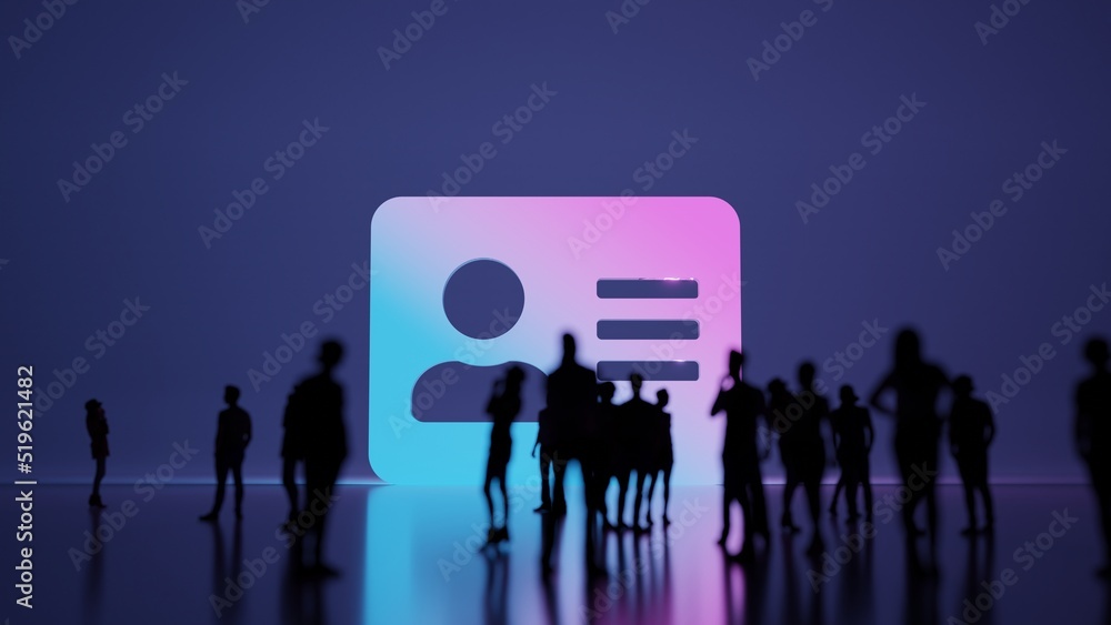 Poster 3d rendering people in front of symbol of address card on background