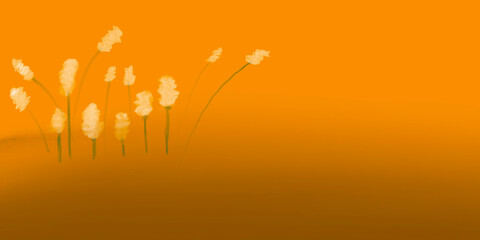 grass and flowers on orange background