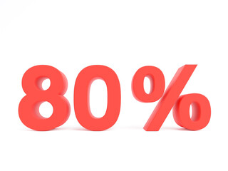 3D Discount 80 Percent off isolated on white background, Red eighty numbers, special offers, banners used in billboards.