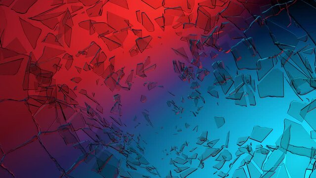 Glass shattered and broken in slow motion. 3d render. 3d animation