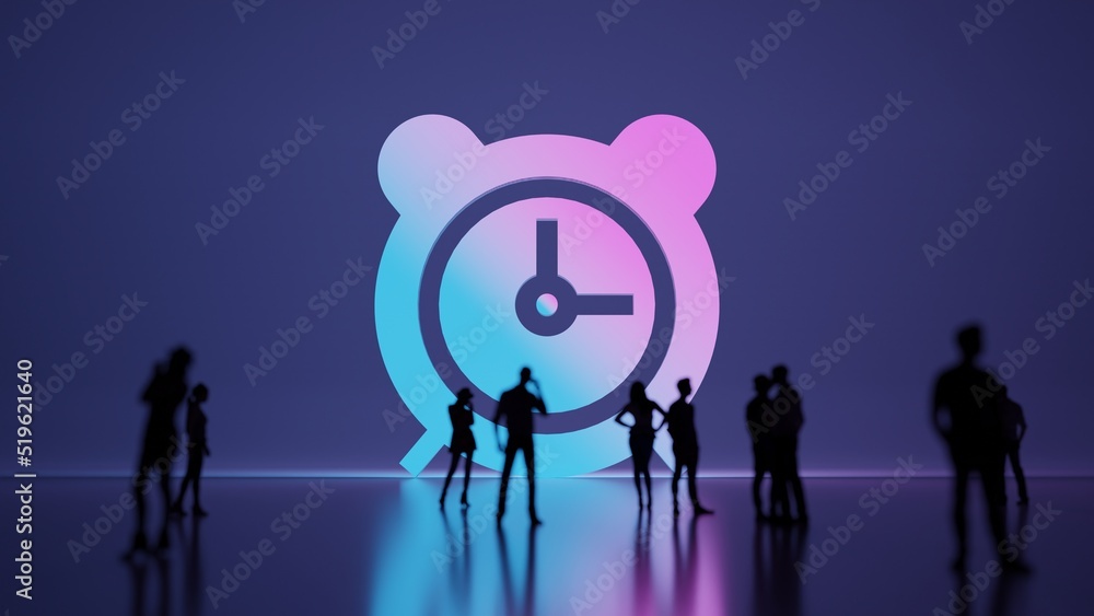 Poster 3d rendering people in front of symbol of alarm clock on background