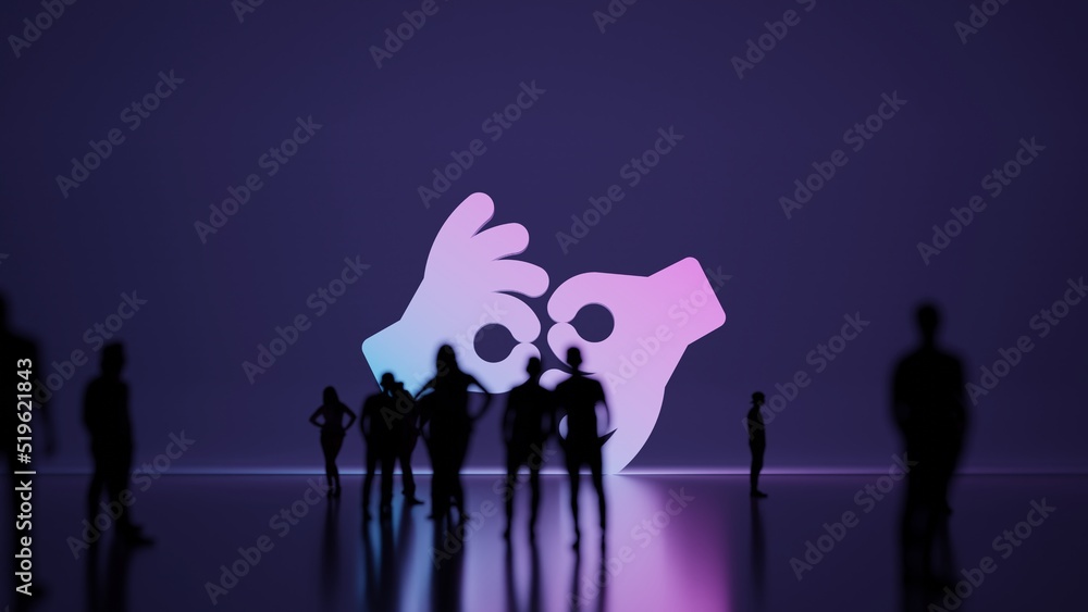 Poster 3d rendering people in front of symbol of american sign language interpreting on background