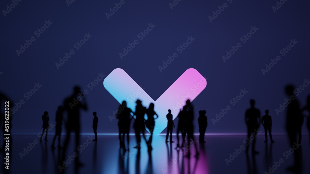 Poster 3d rendering people in front of symbol of angle down on background