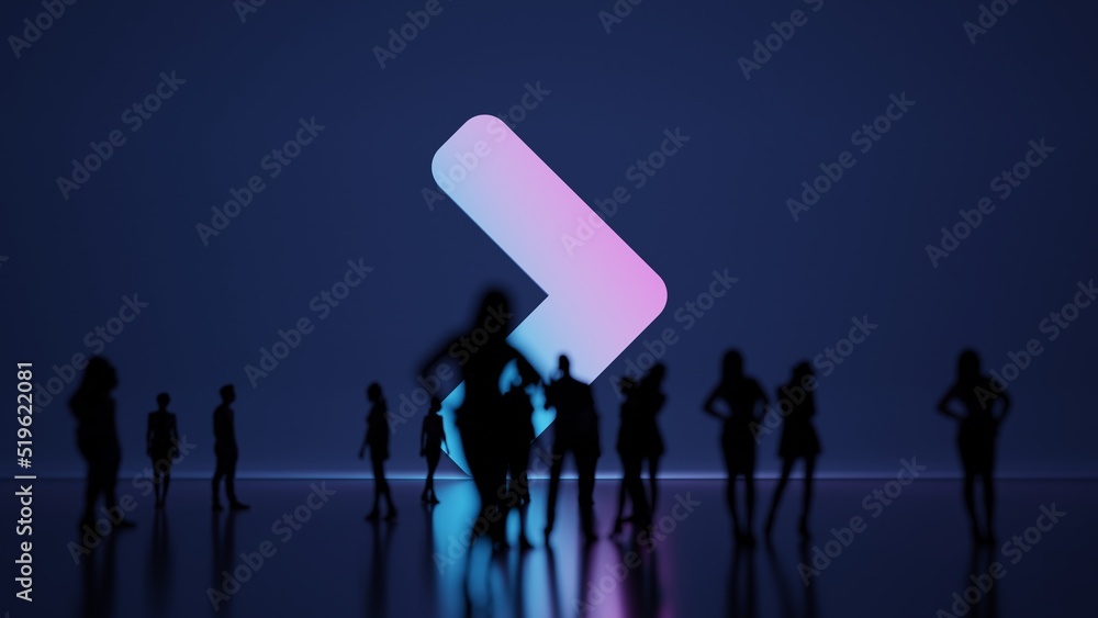 Poster 3d rendering people in front of symbol of angle right on background