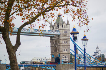 Scenic view of famous Tower bridge in London, UK, on a fall day
