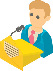 Candidate speech icon isometric vector. Election candidate behind the rostrum. Democracy concept, election program