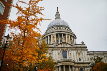 Scenic view of St. Paul cathedral in London, United Kingdom, on fall day