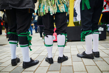 Closeup of men legs in traditional Scottish costume