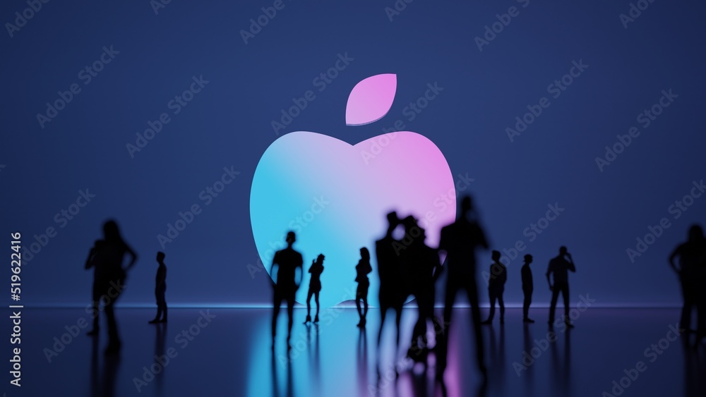 Poster 3d rendering people in front of symbol of apple on background