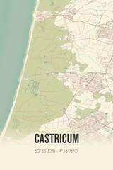 Fototapeta premium Castricum, Noord-Holland vintage street map. Retro Dutch city plan.