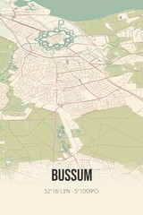 Bussum, Noord-Holland, Gooi region vintage street map. Retro Dutch city plan.
