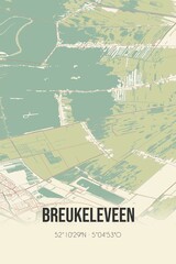 Breukeleveen, Noord-Holland vintage street map. Retro Dutch city plan.