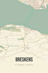 Obraz premium Breskens, Zeeland vintage street map. Retro Dutch city plan.