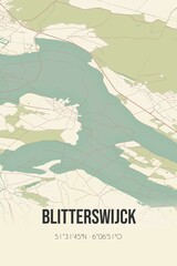 Blitterswijck, Limburg vintage street map. Retro Dutch city plan.