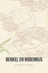 Fototapeta na wymiar Berkel en Rodenrijs, Zuid-Holland, Randstad region vintage street map. Retro Dutch city plan.