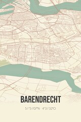 Barendrecht, Zuid-Holland vintage street map. Retro Dutch city plan.