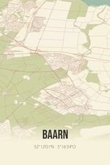 Baarn, Utrecht, Gooi region vintage street map. Retro Dutch city plan.