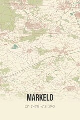 Markelo, Overijssel, Twente region vintage street map. Retro Dutch city plan.