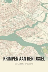 Krimpen aan den IJssel, Zuid-Holland vintage street map. Retro Dutch city plan.