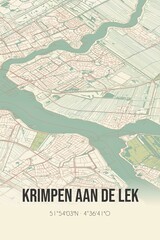 Krimpen aan de Lek, Zuid-Holland vintage street map. Retro Dutch city plan.