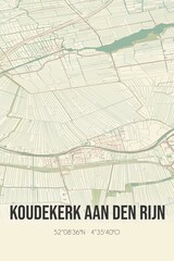 Obraz premium Koudekerk aan den Rijn, Zuid-Holland vintage street map. Retro Dutch city plan.