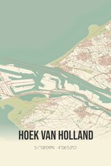Hoek van Holland, Zuid-Holland, Randstad region vintage street map. Retro Dutch city plan.