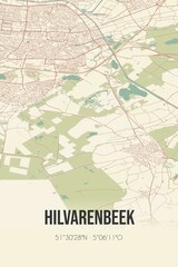 Hilvarenbeek, Noord-Brabant vintage street map. Retro Dutch city plan.