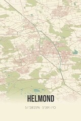 Helmond, Noord-Brabant, Peel region vintage street map. Retro Dutch city plan.