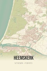 Heemskerk, Noord-Holland, Randstad region vintage street map. Retro Dutch city plan.