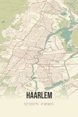 Haarlem, Noord-Holland, Randstad region vintage street map. Retro Dutch city plan.