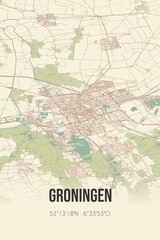 Groningen, Groningen vintage street map. Retro Dutch city plan.