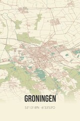 Obraz premium Groningen, Groningen vintage street map. Retro Dutch city plan.