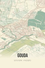 Gouda, Zuid-Holland vintage street map. Retro Dutch city plan.