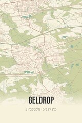 Fototapeta na wymiar Geldrop, Noord-Brabant vintage street map. Retro Dutch city plan.