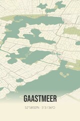 Gaastmeer, Fryslan vintage street map. Retro Dutch city plan.
