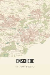 Enschede, Overijssel, Twente region vintage street map. Retro Dutch city plan.